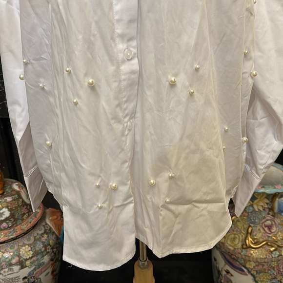 NWT “Life” white cotton long sleeve shirt with pearl detail - Picture 3 of 7